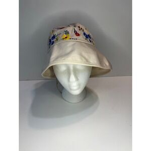 Women's Floral Embroidered Bucket Hat Boho Cottage‎ Tan